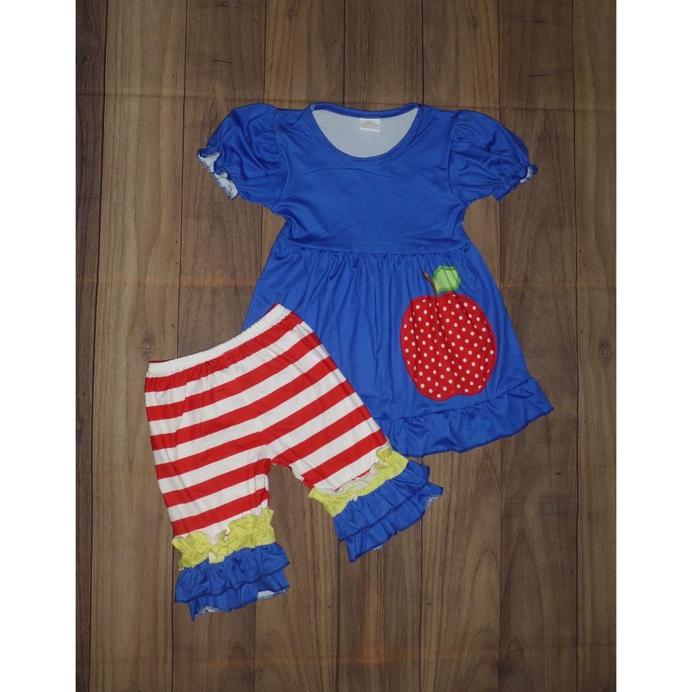 Boutique Back to School Girls Apple Tunic & Shorts Outfit Set